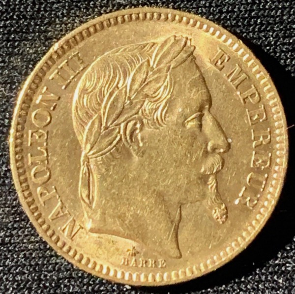 20 francs or Napoléon 3 Tête Laurée 1863A