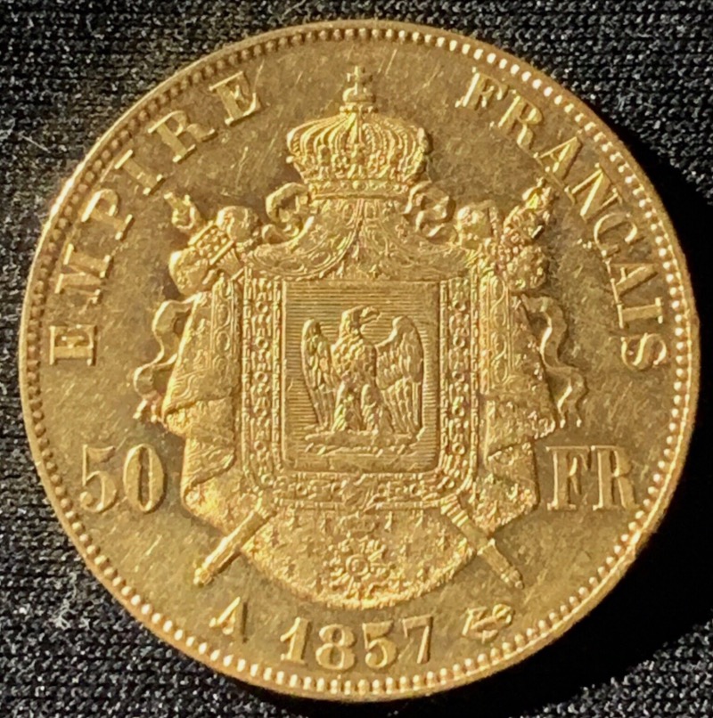 50 Francs Or Napoleon 3 Tête Nue 1857A