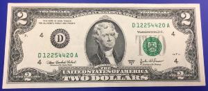 Etats-Unis, Billet 2 dollars Thomas Jefferson, 2003, Cleveland 